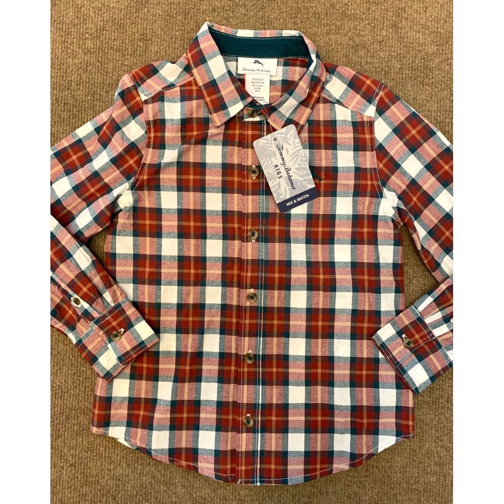 Tommy Bahama Kids Plaid Button Down Shirt Youth S (5/6) Long Sleeve